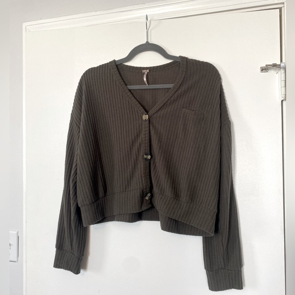 Poof button up waffle knit sweater cardigan size women’s large - Picture 1 of 6